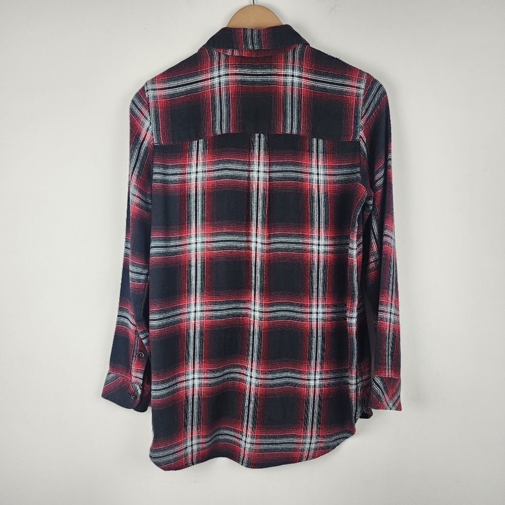 Madewell Button Up Flannel Shirt Top Blouse Black Red White Size XS - Picture 4 of 15